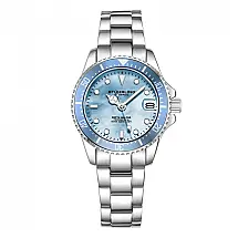 Relógio Masculino Depthmaster 3950L Azul Claro, Pulseira Aço Inoxidável, Fivela de Implantação Resistente