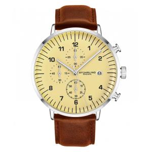 Relogio Cronografo Monarch 42mm com Pulseira em Couro Marrom, da Stuhrling.