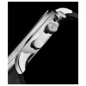 Relógio Stuhrling 3986L Cronógrafo 44mm Mostrador Preto Prata Pulseira Couro Preto Fivela Prata