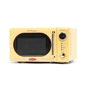 Forno micro-ondas de bancada Nostalgia retrô amarelo, 700W, display digital LED, 12 programas, trava de segurança infantil, 20L, 110V