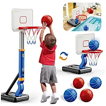 Cesta de Basquete Interno e Externa com 4 Bolas e Altura Ajustável de 70 cm a 1,4 Metros, Presente Ideal para Crianças, Intoypad