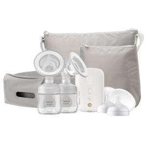Bomba Tira Leite Dupla Elétrica com Tecnologia Natural Motion com Bolsas de Transporte, PHILIPS AVENT SCF394, 62, Cinza