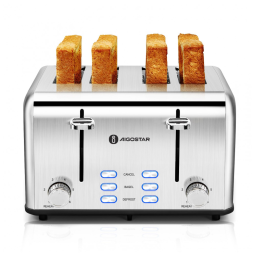 Torradeira de aço inoxidável de 4 fatias largas com bagel bandeja de migalhas removível, 1550W, AIGOSTAR Toaster