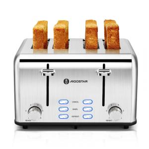 Torradeira de aço inoxidável de 4 fatias largas com bagel bandeja de migalhas removível, 1550W, AIGOSTAR Toaster