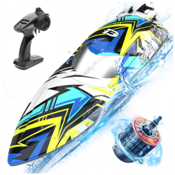 Barco de Controle Remoto para Adultos com Velocidade Máxima de 48 km/h e Luzes LED, DEERC 2104NEW, Azul