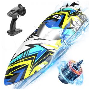 Barco de Controle Remoto para Adultos com Velocidade Máxima de 48 km/h e Luzes LED, DEERC 2104NEW, Azul