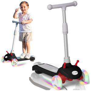 Patinete Elétrico Infantil 3 Rodas com Rodas de LED, Velocidade de até 8 km/h, Tempo de Viagem de 60 Minutos e 3 Alturas Ajustáveis para