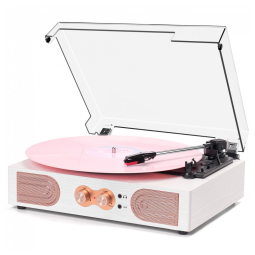 Toca-Discos de Vinil com Alto-Falantes Integrados 3 Velocidades Vintage Suporte de Controle de Agudos e Graves, Entrada para Fone de Ouvido