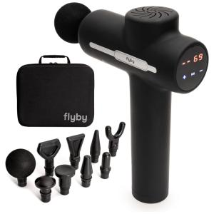 Massageador Pistola Elétrico Profissional Sem Fio 6 Acessórios 3 Velocidades 3200 RPM, FLYBY F1Pro, Preto