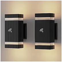 Arandela Luminária Moderna Externa de Parede à prova dágua com Sensor, Base E27, 2 Unidades, BLBAISH, Preto