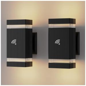 Arandela Luminária Moderna Externa de Parede à prova dágua com Sensor, Base E27, 2 Unidades, BLBAISH, Preto