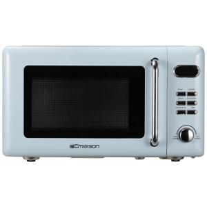 Forno Micro-ondas Retrô de Bancada 20L Emerson Thunderbird Blue 700W 5 Níveis 8 Menus Automáticos Prato de Vidro Trava de Segurança 110V