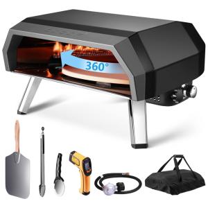 Forno de Pizza a Gás Portátil com Casca, Cortador, Clipe, Termômetro e Capa de Transporte, CCCDF, Cinza