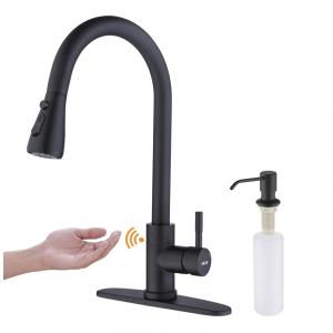 Torneira Cozinha com Sensor de Movimento, Pulverizador e Dispensador de Sabão, Aço Inoxidável, Keer, Preto Fosco