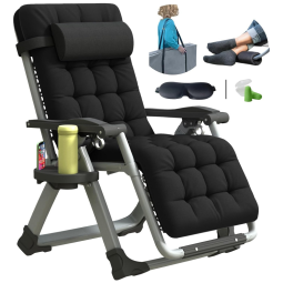 Cadeira Reclinável Ajustável Gravidade Zero com Apoio de Cabeça e Porta Copos, YOMIFUN, Bege