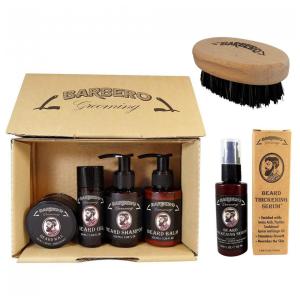 Kit para Barba Profissional Portátil com Cera e Pente, 7 Itens, BARBERO GROOMING, Preto