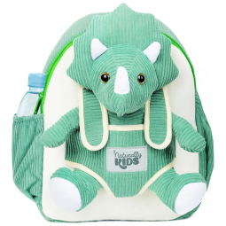 Mochila infantil verde dinossauro Triceratops Naturally KIDS com pelúcia removível 29 cm