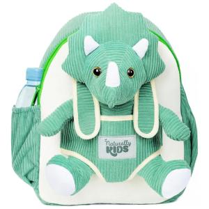 Mochila infantil verde dinossauro Triceratops Naturally KIDS com pelúcia removível 29 cm