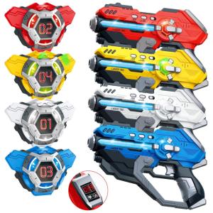 Conjunto de Pistola de Brinquedo com Laser Tag, 4 Pistolas e 4 Coletes de Exibição de Pontuação em LED Digital, IVOXEX, Colorida