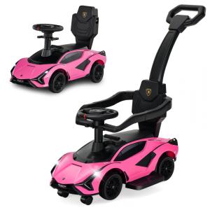 Carrinho de Passeio Infantil 3 em 1 com Rodas Universais, Alça, Guarda Corpos Removíveis e Música, OLAKIDS Lamborghini, Rosa