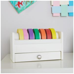 Dispenser de fitas infantil Martha Stewart Crafting Kids Linen White em madeira com gaveta para acessórios e suporte para múltiplos rolos