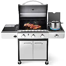 Churrasqueira a Gás 34.000 BTU com 3 Queimadores e 1 Queimador Lateral em Aço Inoxidável, RINTUF G5913, Prateado