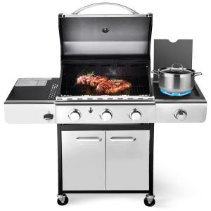 Churrasqueira a Gás 34.000 BTU com 3 Queimadores e 1 Queimador Lateral em Aço Inoxidável, RINTUF G5913, Prateado