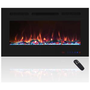 Cheerway Lareira Elétrica de Embutir A45x152L com Controle Remoto e Digital, Luz LED, Chama Ajustável e Temporizador 110V, 1500W, Preta