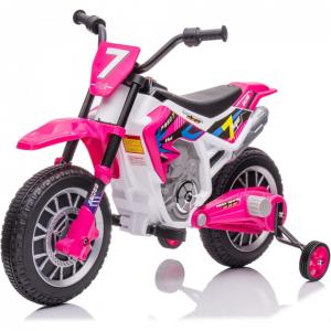 Moto Elétrica Infantil com 2 Velocidades e Rodas de Treinamento, 12V, Aokoy, Rosa Escuro