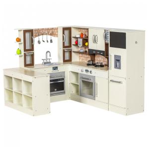 Cozinha Infantil Modular em Madeira com Luz e Som para Crianças Acima de 3 Anos, BRINJOY, Branca