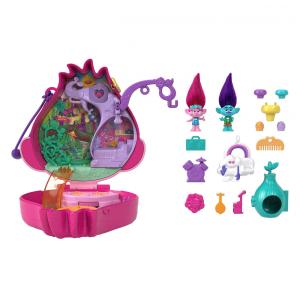 Conjunto Polly Pocket Trolls 2 Bonecas, 13 Acessórios e Exterior de Papoula com Pelos Macios, Mattel