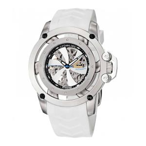 Relógio Impulse XT 309I Automático de 47mm com Mostrador Branco, Fivela Tang em Prata e Pulseira de Silicone Branca da Stuhrling.