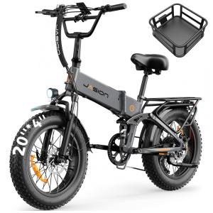 Bicicleta elétrica dobrável Jasion X-Hunter cinza grafite, 20x4, 1400W pico, bateria 48V 13Ah, 7 marchas, suspensão dupla, 110V