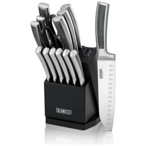 Conjunto de Facas com Afiador Embutido e Bloco de Bancada 14 Peças, KARCU KK015 US, Preto