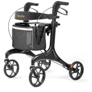 Andador Adulto Idoso com Apoio de Braço, Assento Acolchoado e Cesto, Suporta até 136 Quilos, FEITUOZHE, Preto