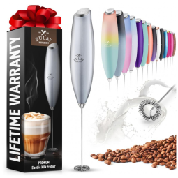 Espumador Elétrico de Leite a Bateria, Titânio, ZULAY KITCHEN No Stand 12,500 RPM, Prateado