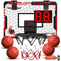 Cesta de Basquete com 4 Bolas, Placar Eletrônico e Som de Torcida, Brinquedo Ideal para Crianças e Adultos, Eaglestone, Vermelho e Preto