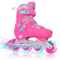Patins Infantil Regulável com Rodas Iluminadas para Iniciantes, Tam BR 30 a 34, Nattork, Rosa Escuro