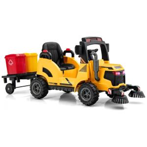 Caminhão Elétrico Infantil 1 Assento com Luz LED, Músicas, Bateria 12V, OLAKIDS, Amarelo