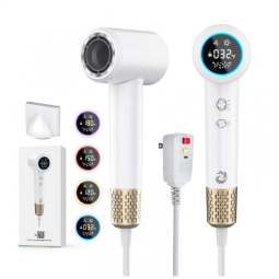 Secador de Cabelo KARFUN Plasma 1500W com Tecnologia Iônica Positiva e Negativa, LED Display, 110V, 5 Temperaturas e 2 Velocidades - Branco