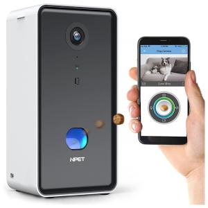 NPET Câmera Wi Fi com Dispensador de Petiscos para Cães e Gatos, App Controle