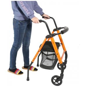 Andador Adulto Idoso com Apoio de Braço, Assento Acolchoado e Cesto, Suporta até 150 quilos, HWBB, Laranja