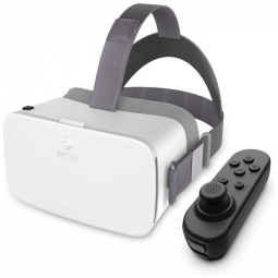 DESTEK V5 Óculos de Realidade Virtual 3D com Fones de Ouvido e Controle Remoto para Celulares de até , Branco