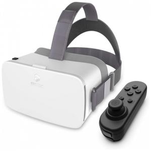 DESTEK V5 Óculos de Realidade Virtual 3D com Fones de Ouvido e Controle Remoto para Celulares de até , Branco