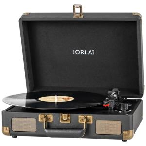 Toca Discos com Bluetooth, Codificação de Reprodução USB, Bateria Integrada e Alto Falantes Estéreo, JORLAI, Roxo