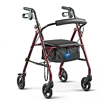 Andador Adulto Idoso com Apoio de Braço, Assento Acolchoado e Cesto, Suporta até 158 kg, Vinho, MEDLINE MDS86850ESKD, Bordô