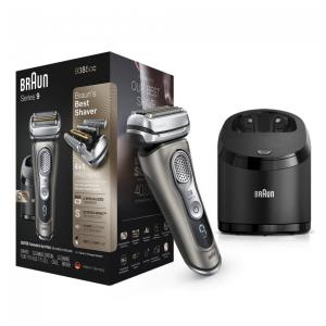 Barbeador Elétrico Masculino Portátil Braun 9385cc com Aparador de Barba Retrátil e Estojo de Couro, Preto