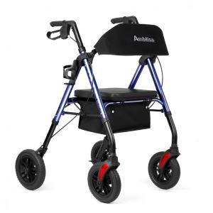 Andador Rollator Ambliss com Assento para Idosos, Rodas de 20cm, Suporta até 136kg, Cesto e Encosto Largos, Altura Ajustável