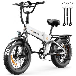 Bicicleta elétrica dobrável Jasion X-Hunter branca ártica, 20x4, 1400W pico, bateria 48V 13Ah, 7 marchas, suspensão dupla, 110V