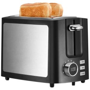 Torradeira Elétrica 2 Fatias com 9 Níveis de Tostagem de Aço Inoxidável e Tela LCD, 110v, PURISOUL, Preto